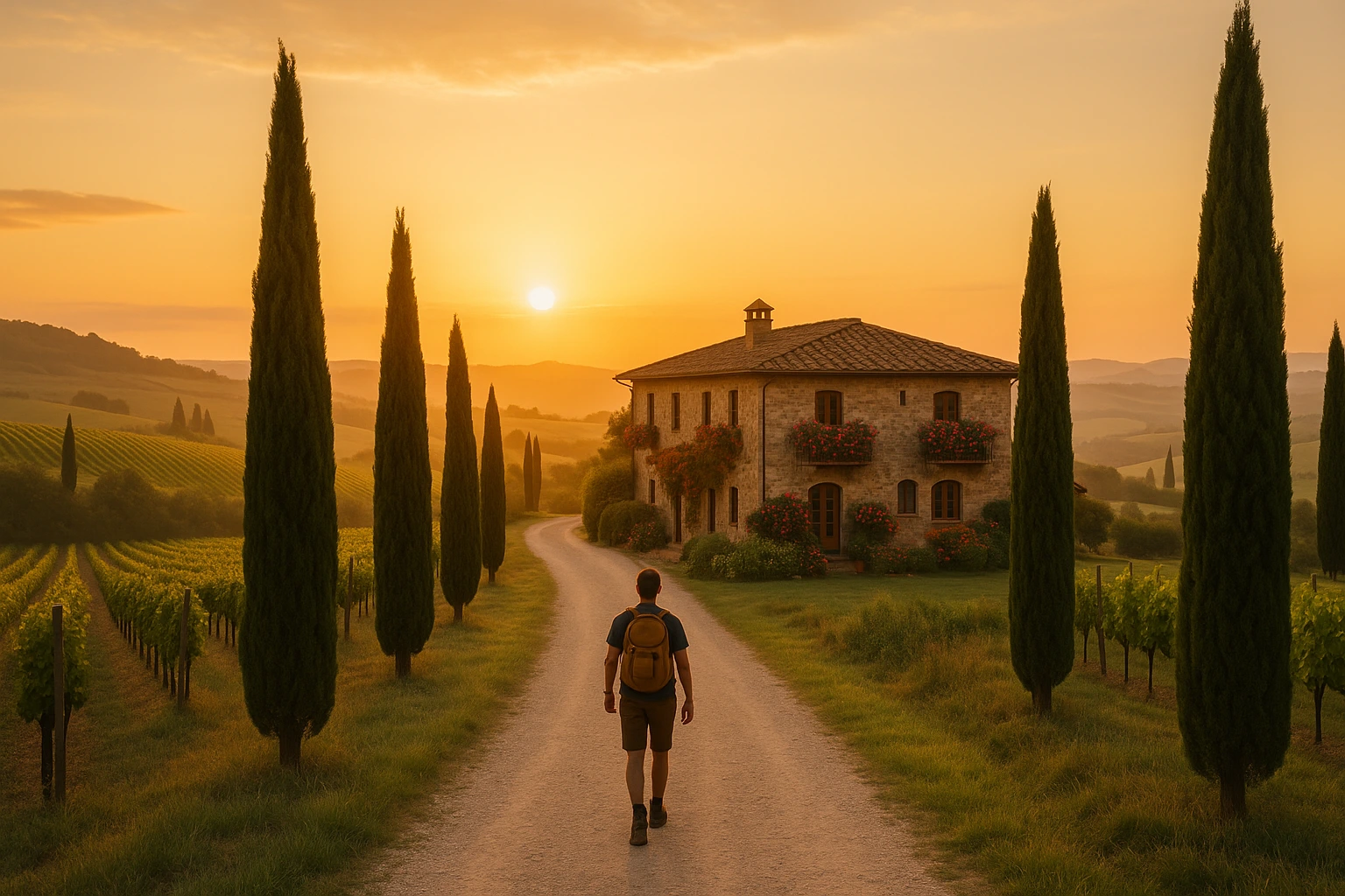 Rolling vineyards and hilltop lodges in Tuscany