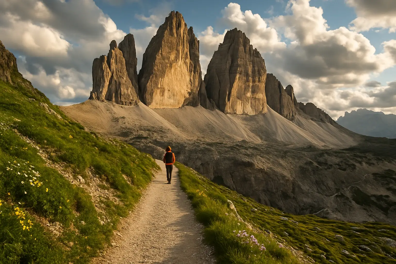 Dolomites affordable hiking trail with majestic peaks