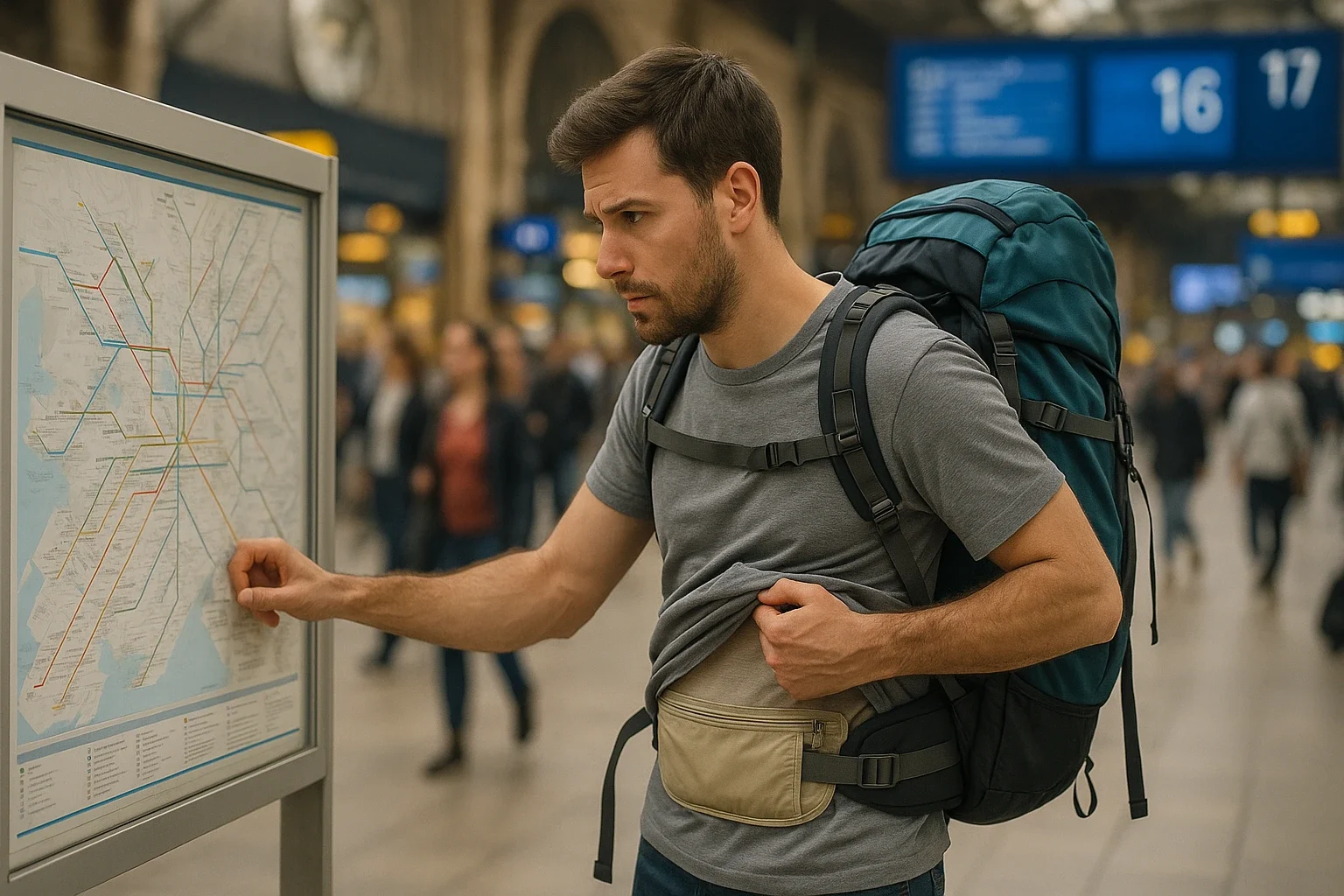 Backpacker staying safe while exploring European cities in 2025