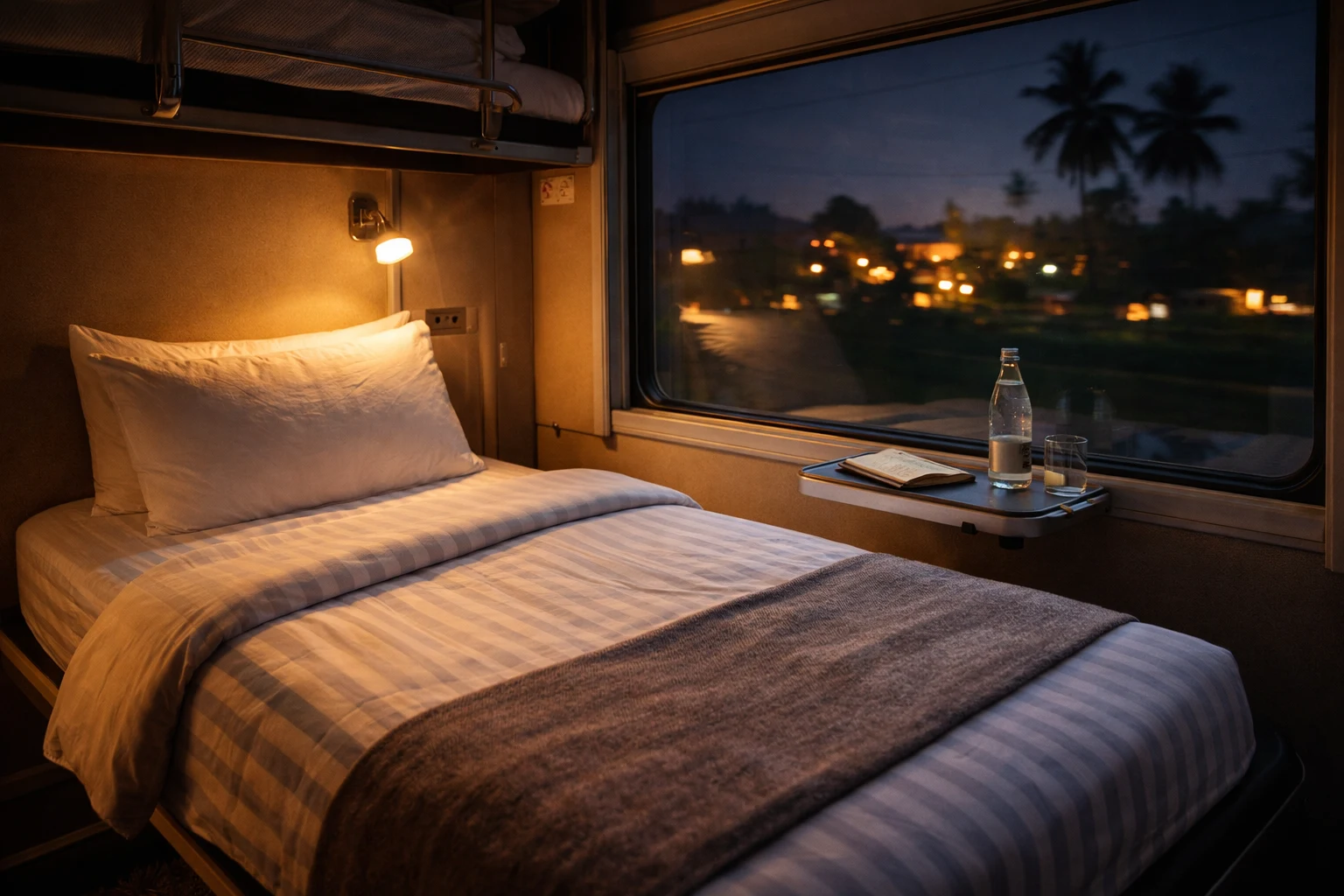 An overnight sleeper train berth in Southeast Asia — comfortable long-distance travel on a backpacker budget