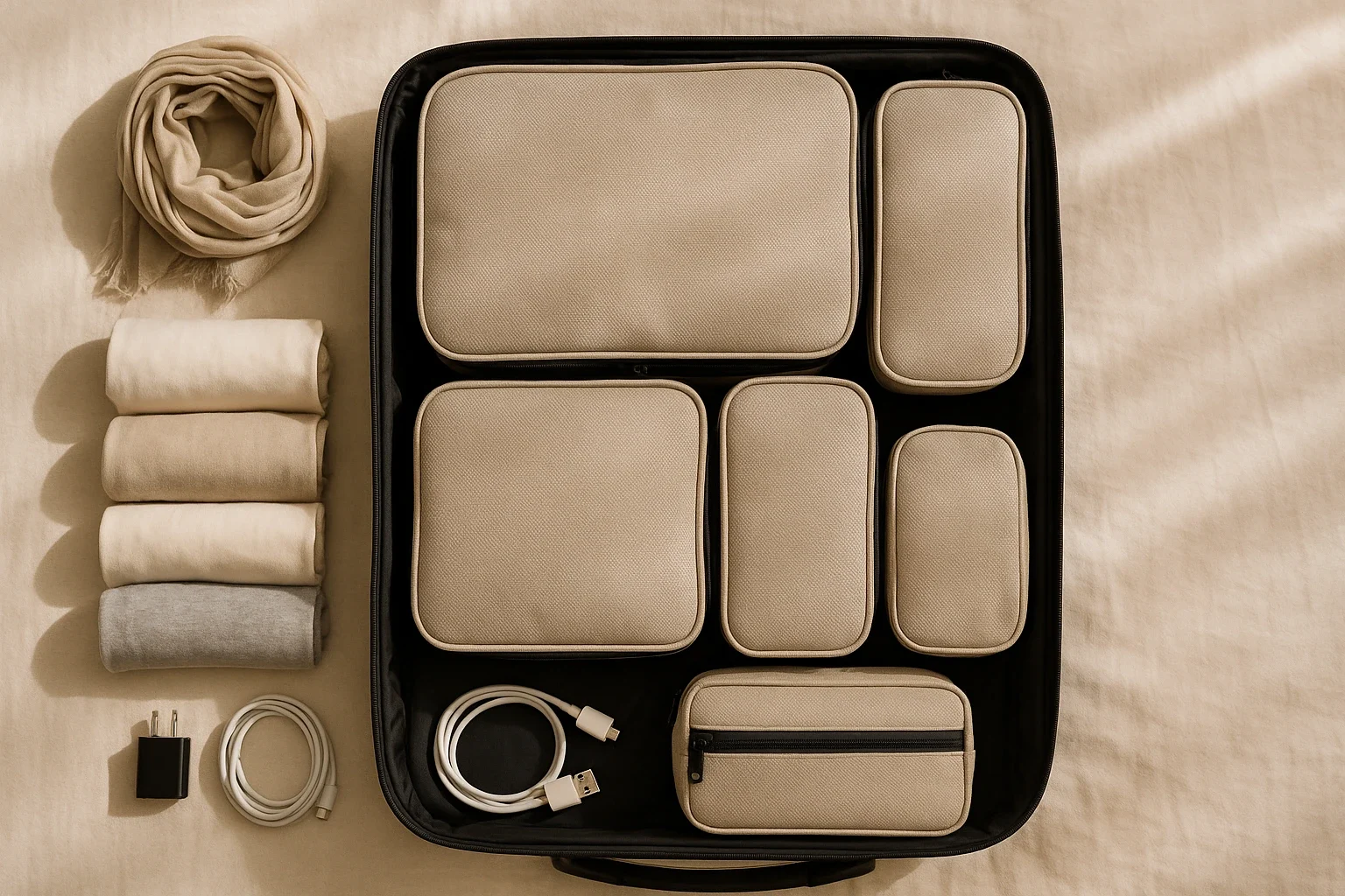 Organized packing cubes for efficient stylish backpacking