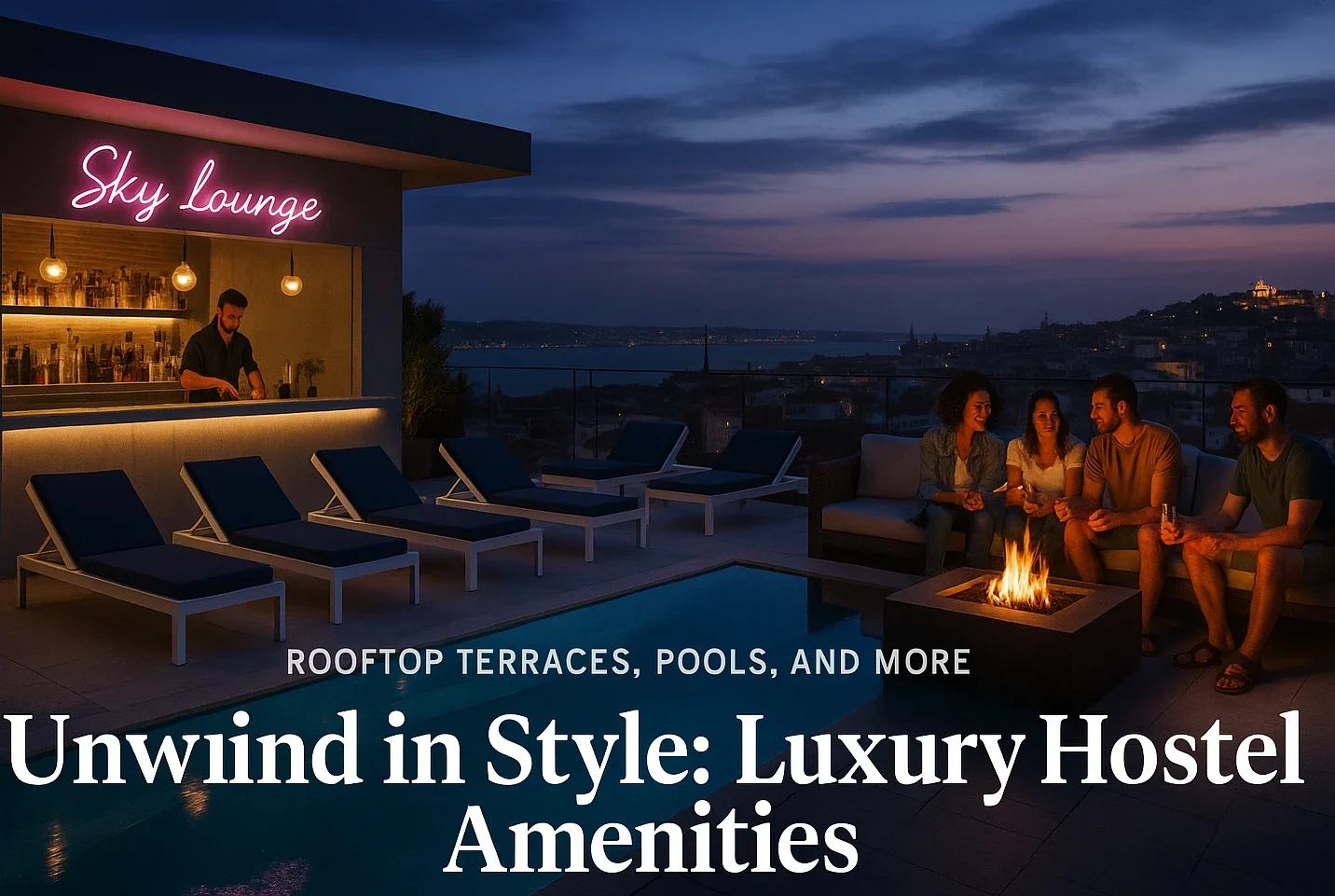 Rooftop terrace at luxury hostels Europe