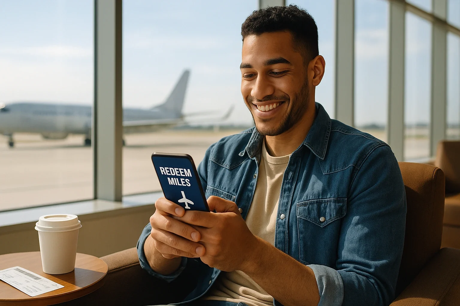 Traveler redeeming rewards for flights