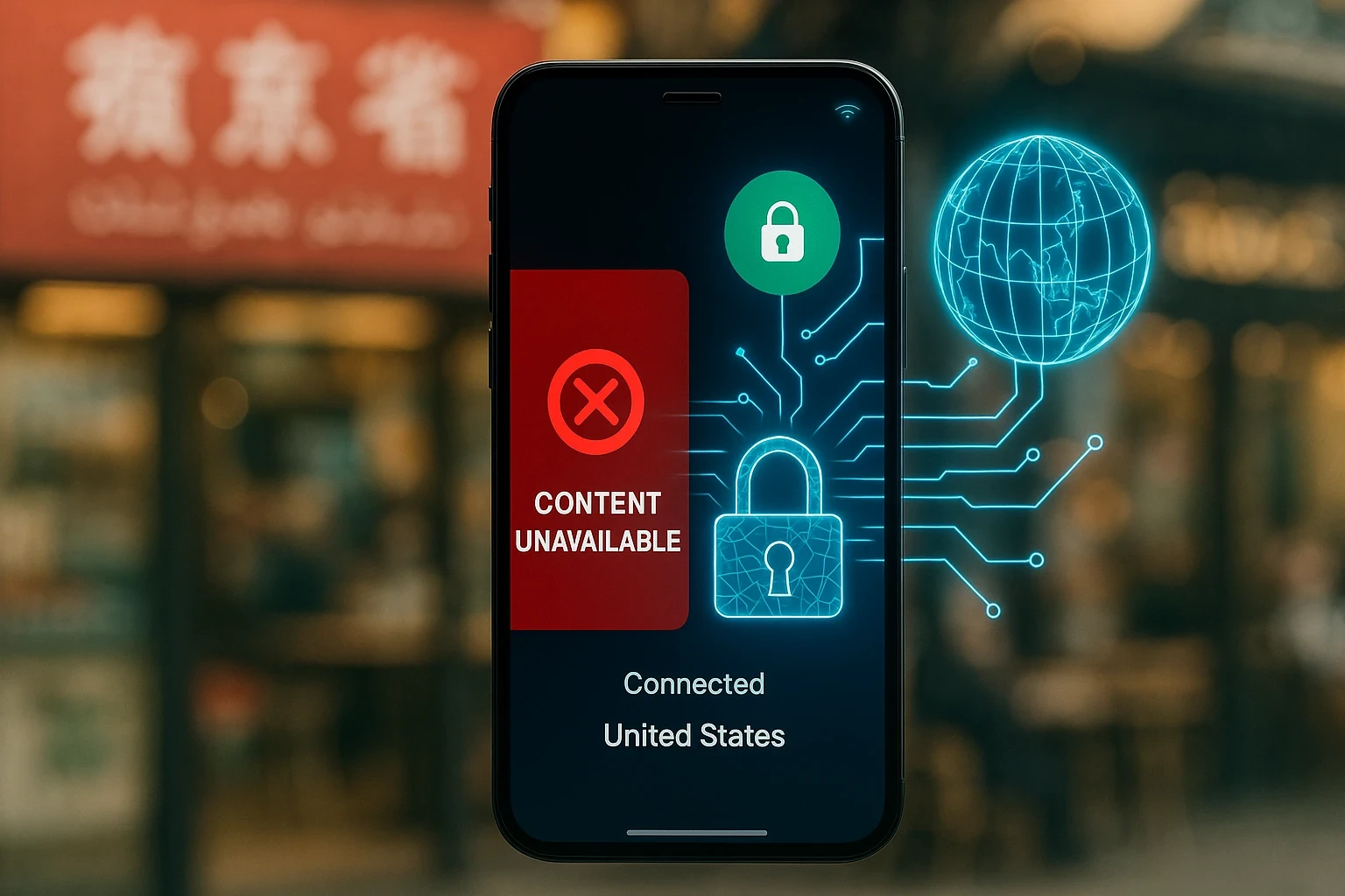 Smartphone accessing restricted websites abroad