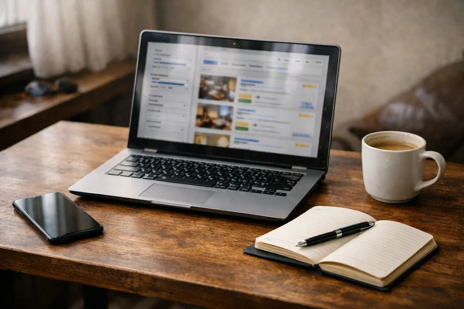 Backpacker filtering Booking.com for boutique hotels in Bangkok, review score and property type filters on screen